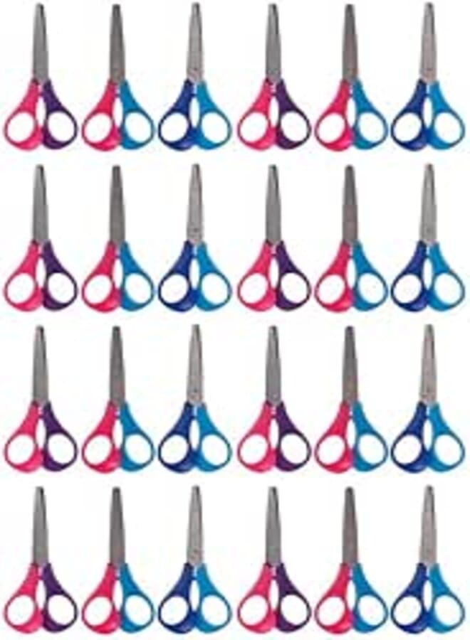 3A 7042-24 Metal Office Scissors With Plastic Handle Set Of 24 Pieces - Multi Color